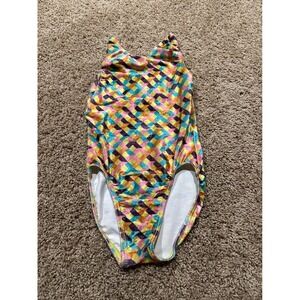 GK Elite Gymnastics Leotard Girls Child XSmall Multi Color Velvet Geometric